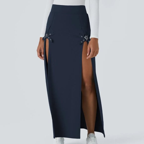 Halara High Waisted Decorative Buckle Split 2-in-1 Maxi‎ Skirt Sapphire Medium - Picture 1 of 13